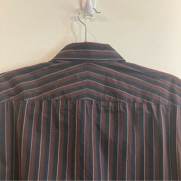 CLUB MONACO SZ L BUTTON UP BLACK BROWN 100% COTTON SHIRT - Picture 5 of 12